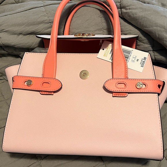 Michael Kors Carmen Medium Satchel - Pink and Tan - Picture 5 of 8
